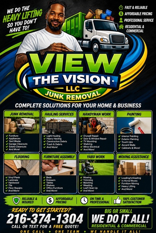 View the Vision LLC Junk Removal printed flyer listing every service